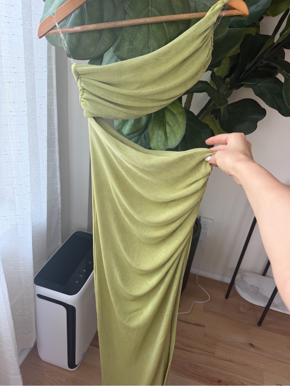 Olive Green One-Shoulder Cutout Maxi Dress